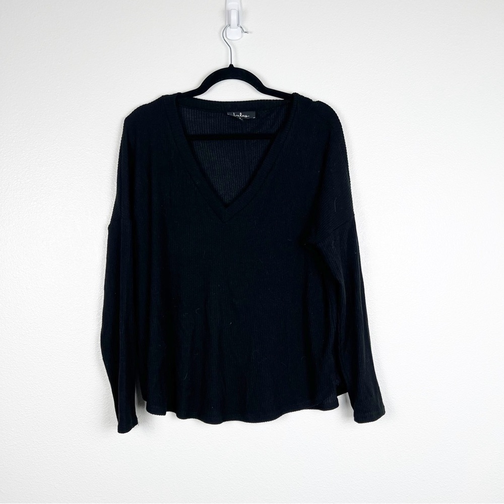 Lulus Long Sleeve Ribbed Top‎ Black Sz S